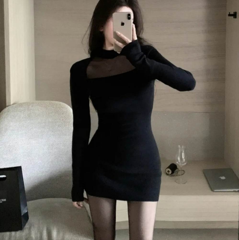 *NEW* L/S Black Mini Bodycon Dress, S